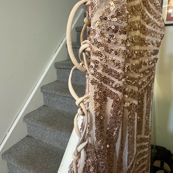 Pink and Gold Sequin Embellished Sheath Dress - Picture 3 of 4